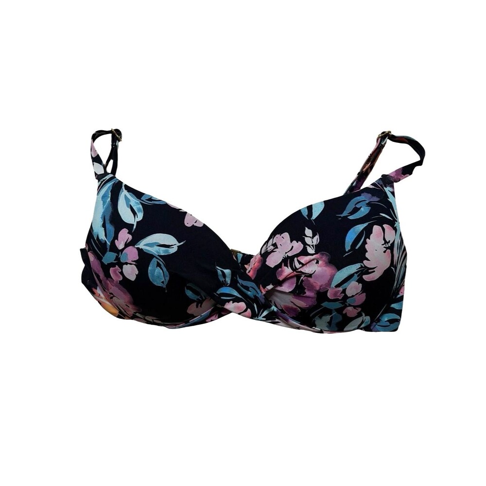 Leilani Gemini Underwire Bikini Top Black Floral Gold Hardware Size XS Push Up